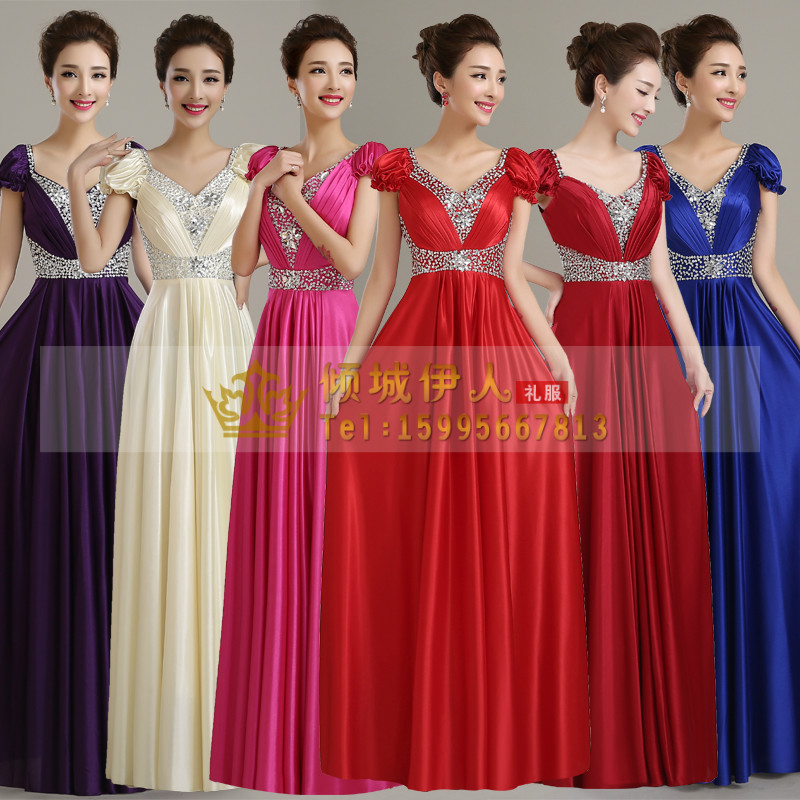 Pre-order ชุดราตรียาว แขนตุ๊กตา คอวีลึก แต่งเลื่อม ซิปหลัง สวยหรู