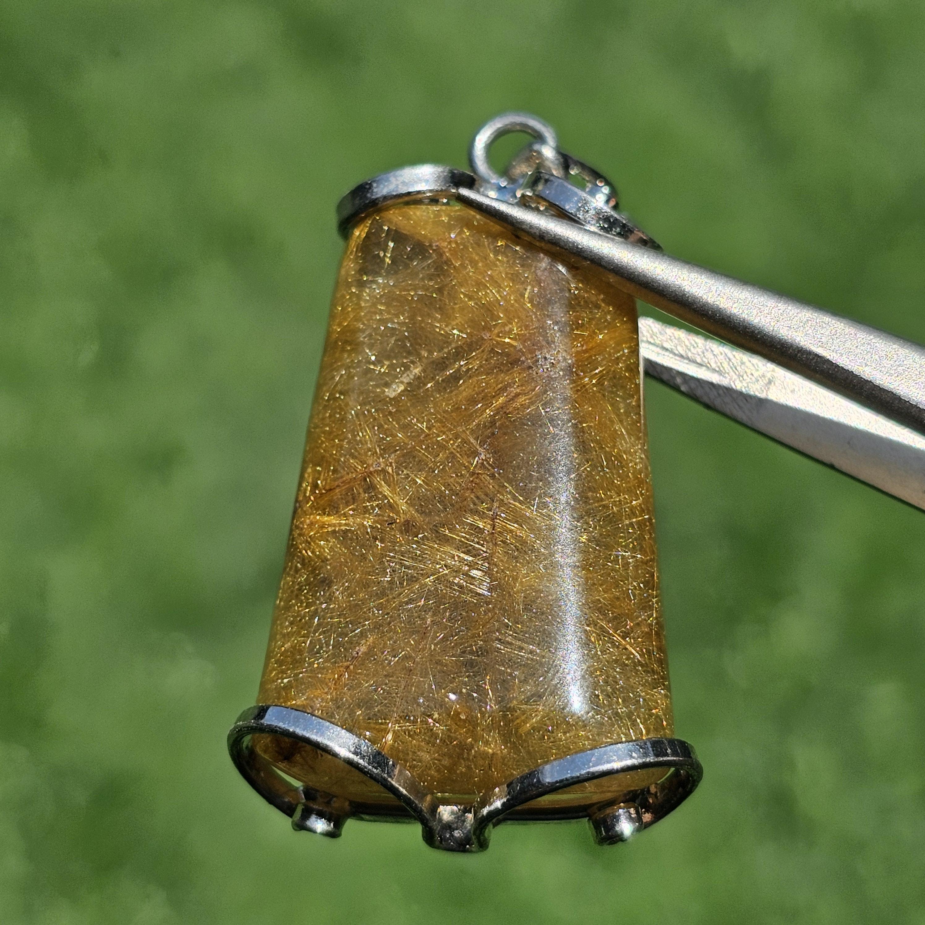 จี้ไหมทอง (Golden Rutilated Quartz) 52.63 กะรัต Cts. พลอยแท้ อัญมณีมงคลประจําวันเกิด เครื่องประดับพลอย