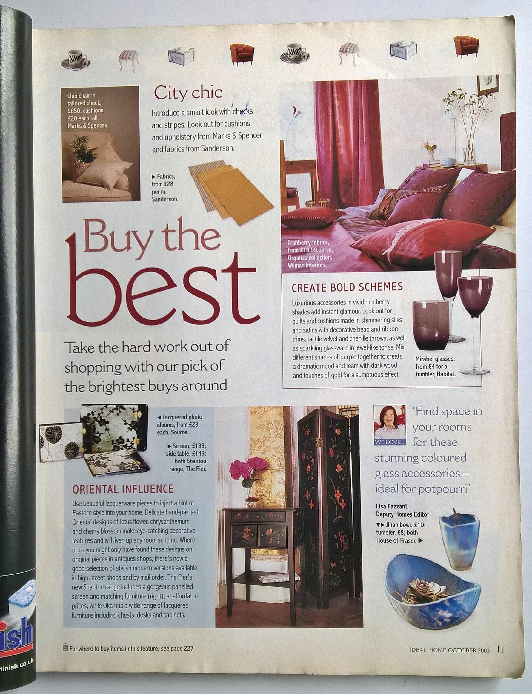 ขายนิตยสารเก่า Britain's best-selling homes magazine, Ideal home October 2003, more ideas, more tips, more styles,, 5 reader houses,5 fabulous kitchens, 5 gorgeous bathrooms,,expert guide:-latest TV,Kettles and toasters,Brilliant beds, how to mix and