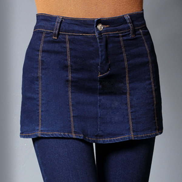 กางเกงกระโปรงยีนส์แฟชั่น เอวสูง ทรงสกินนี่ขายาว (12180X)