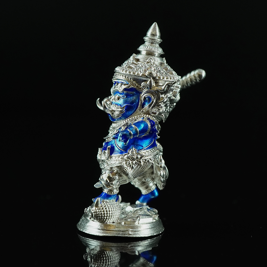 กุเวรน้อย รุ่นชนะมารบันดาลทรัพย์ เนื้อบรอนซ์ชุบเงินลงยาน้ำเงิน