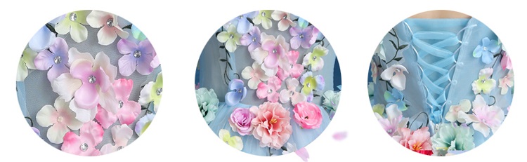 Pro-order ชุดราตรี ชุดแฟนซียาว แขนยาว คอวี ผ้าแก้ว แต่งดอกไม้แฮนด์เมด สไตล์เจ้าหญิง กระโปรงพองสวย เชือกผูกหลัง สวยหรู