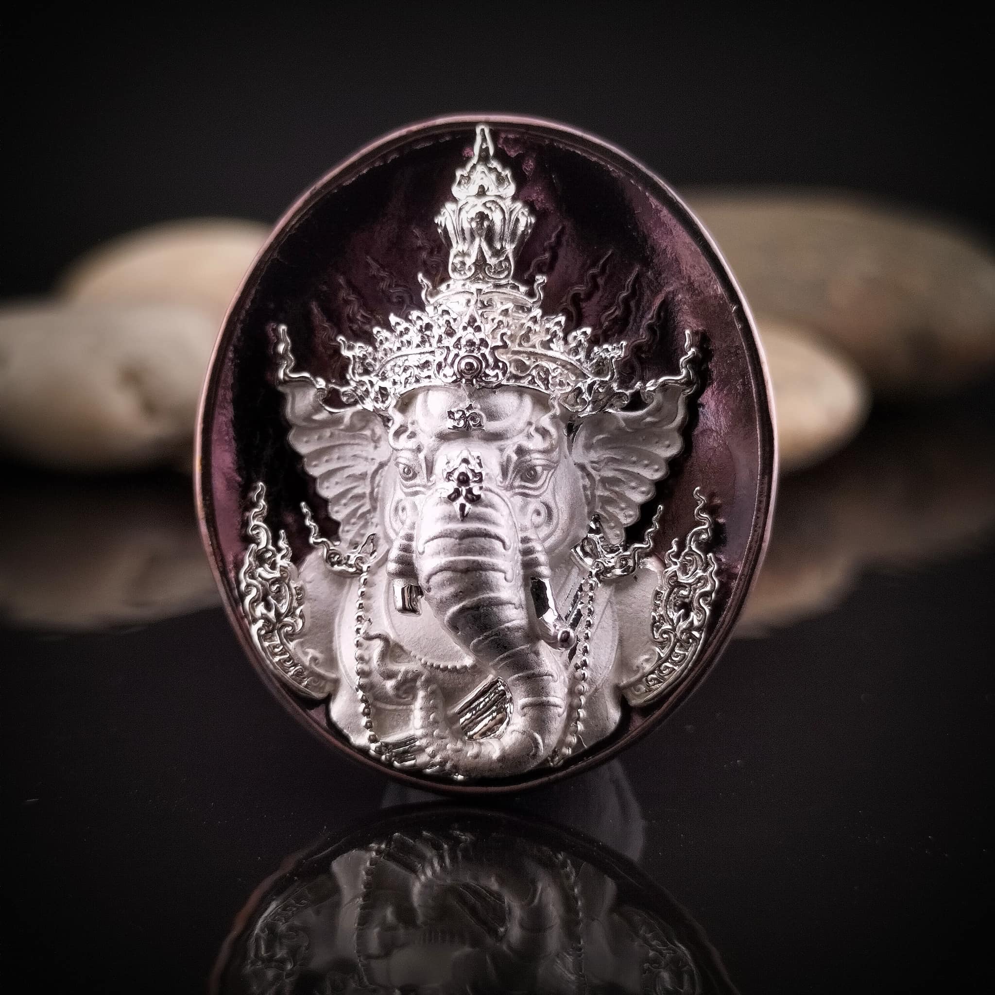 พระพิฆเณศ พรคเณศลิขิต เนื้อสัมฤทธิ์ชุบรุ้ง องค์ชุบเงิน