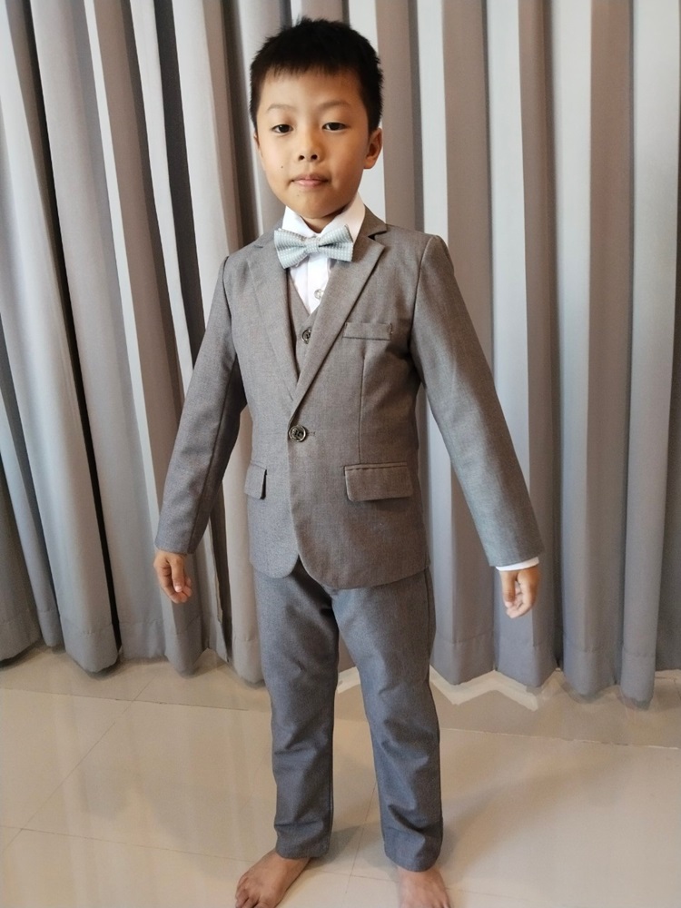 เช่า ชุดสูทเด็กชาย สีเทา กระดุมเดียว ทรงคลาสสิก