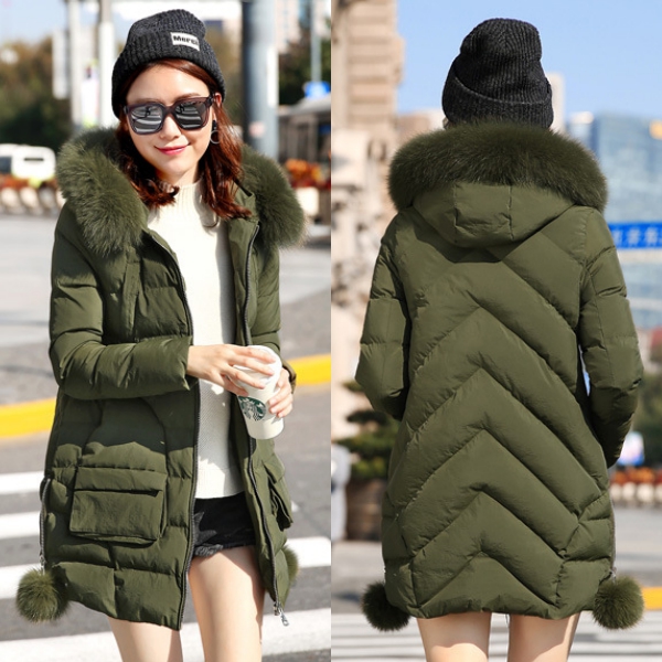 เสื้อโค้ทกันหนาวขนเป็ด มีฮู้ดแต่งเฟอร์แท้ ใส่ติดลบลุยหิมะได้ (12088X)