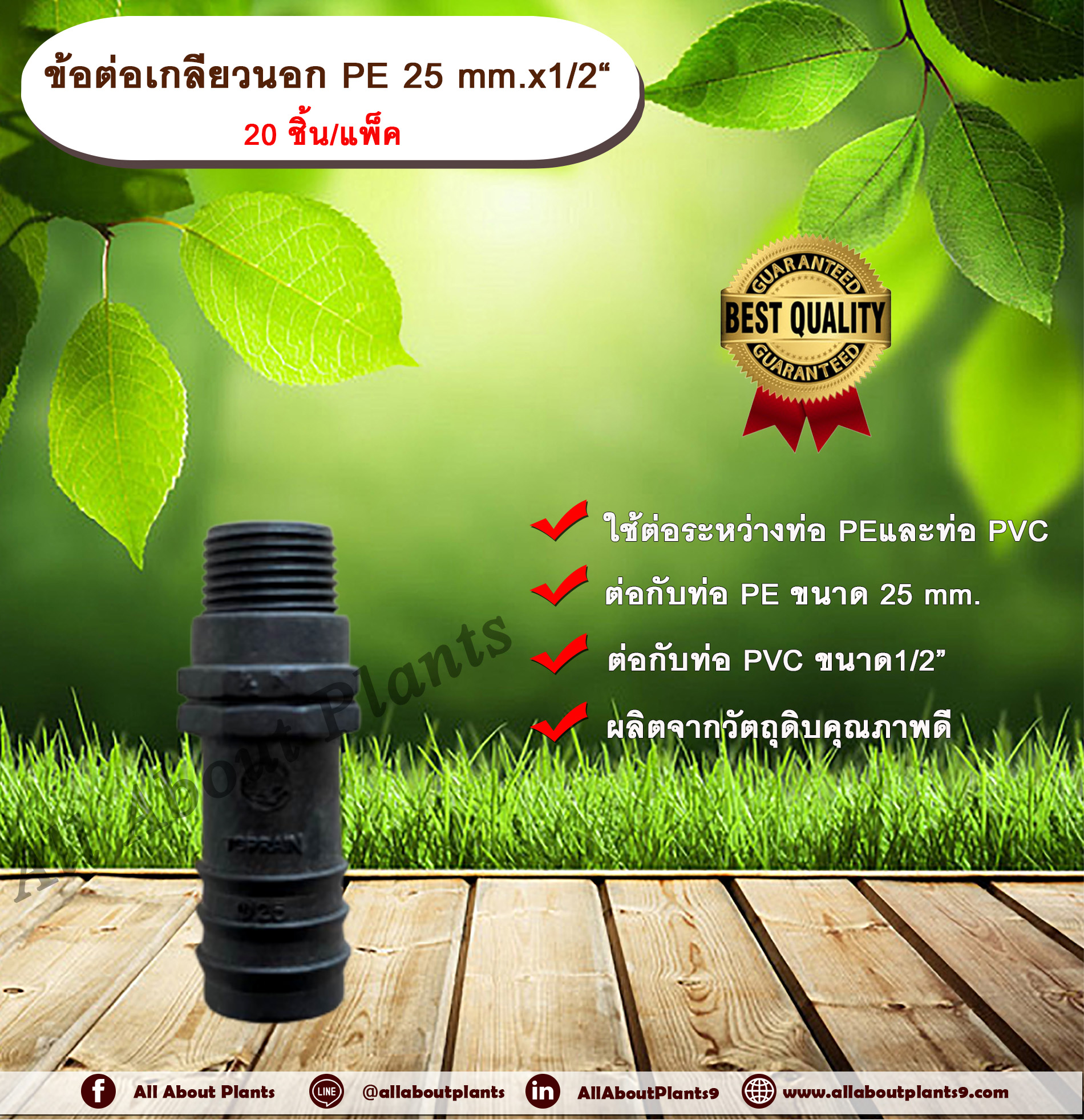 ข้อต่อเกลียวนอก PE 25 mm.x1/2“ 20 ชิ้น/แพ็ค ข้อต่อท่อ PE ข้อต่อเกลียวนอก ต่อตรงเกลียวนอก ต่อตรง PE ข้อต่อพีอี ต่อตรงพีอี ข้อต่อเกลียว PVC ข่อต่อเกลียวพีวีซี อุปกรณ์ข้อต่อ ชิ้น