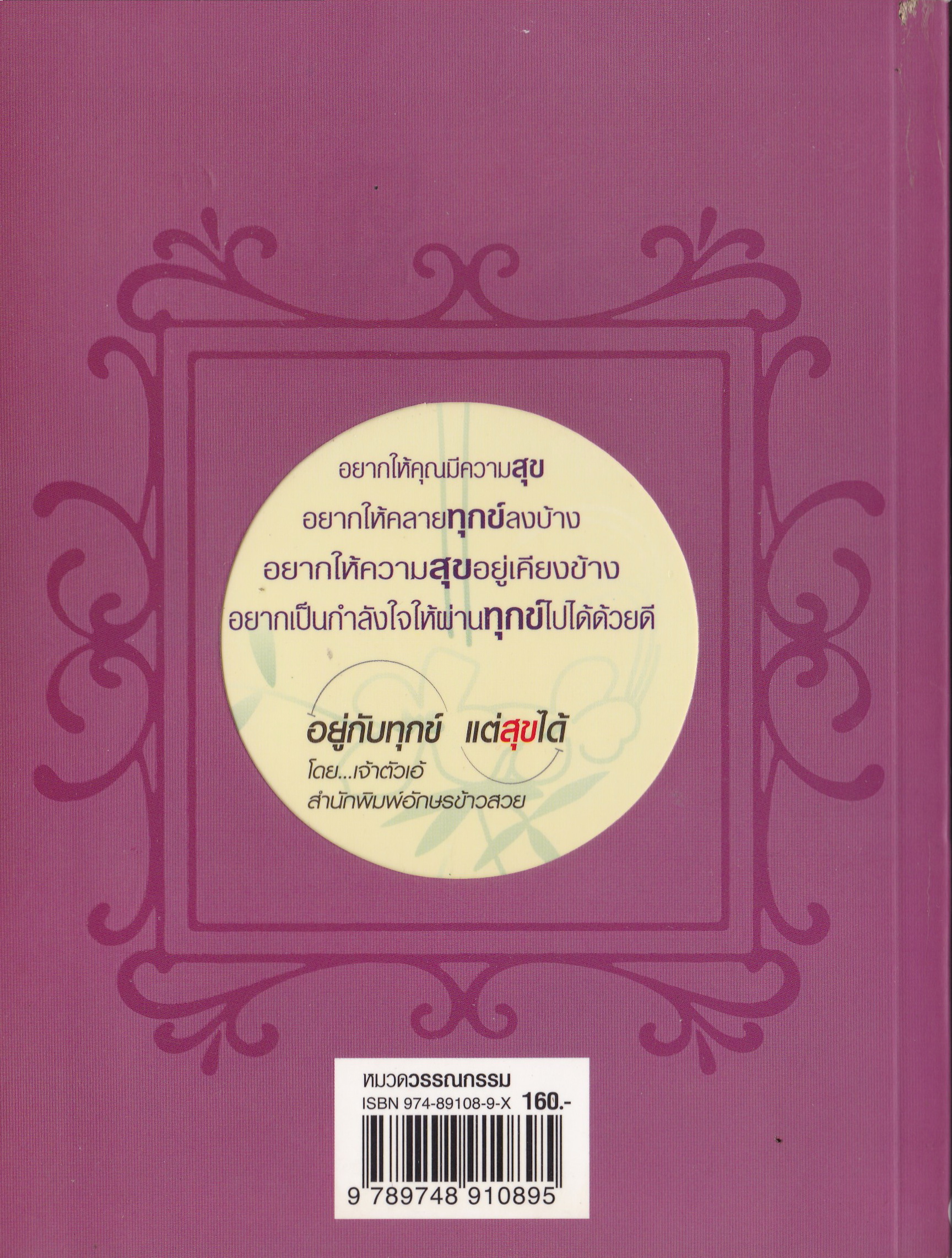 หนังสือพัฒนาคุณภาพจิตใจ "อยู่กับทุกข์ แต่สุขได้" ระหว่างความทุกข์กับความสุข มักจะมีเส้นบางๆมาคั่นกลาง เพียงลบมันออกด้วยใจ แล้วทุกข์กับสุขก็จะอยู่ร่วมกันได้ด้วยดี โดย เจ้าตัวเอ้ อยากให้คุณมีความสุข,อยากให้ึคลายทุกข์ลงบ้าง,อยากให้ความสุขอยู่เคี