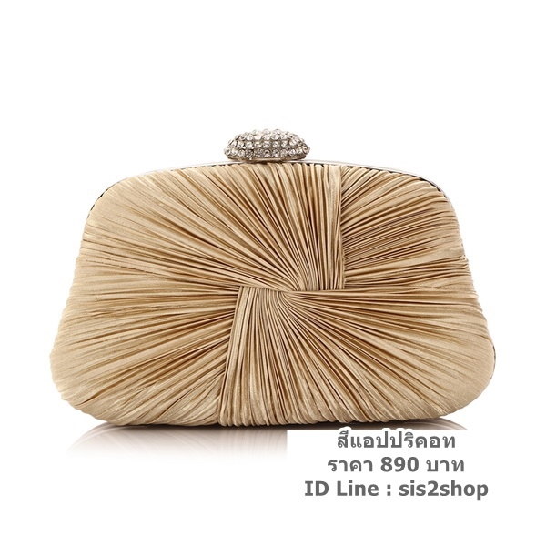 พร้อมส่ง Evening Clutch กระเป๋าออกงาน แบบอัดพลีทจับจีบผาซาติน คริสตัลสวยหรู ทรงกระทัดรัด มาพร้อมสายสะพายสั้น/ยาว