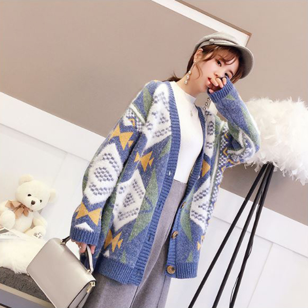 Premium Cardigan เสื้อคลุมไหมพรมขนนุ่ม คอวี ถักลายสไตล์วินเทจ (12273B)