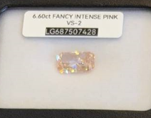 เพชร CVD Diamond 6.60 กะรัต ชมพูเข้ม FANCY INTENSE PINK VS2 พร้อมใบเซอร์ IGI LG687507428