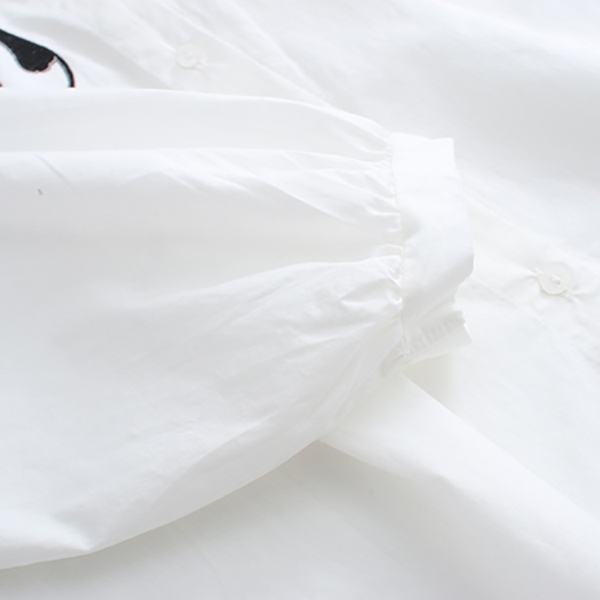 เสื้อเชิ้ตคอจีน แขนยาว แต่งปักลายแมว (12186LM)