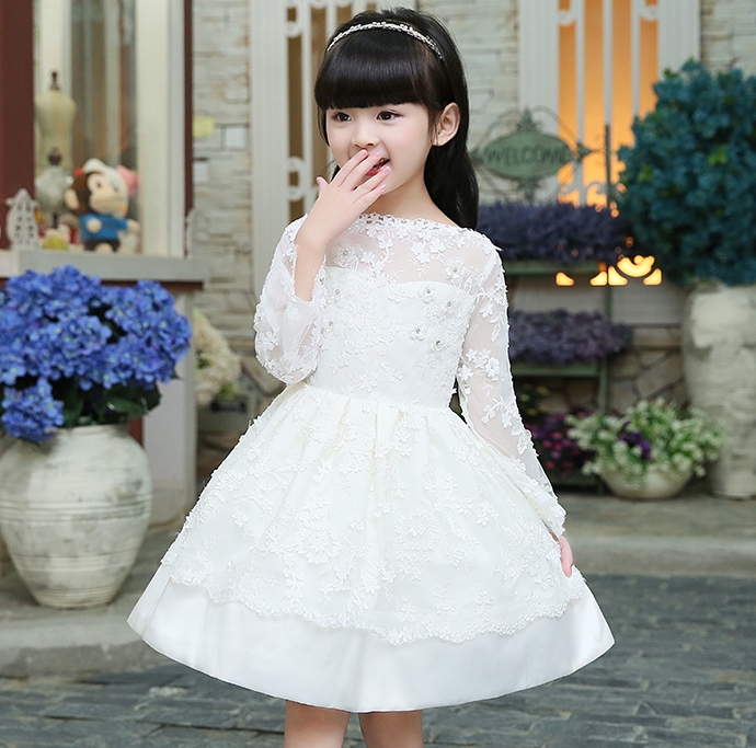 Pre-order ชุดราตรีเด็ก ชุดออกงาน ชุดกระโปรง สไตล์เจ้าหญิง แขนยาว ลูกไม้ซ๊ทรู ซิปหลัง