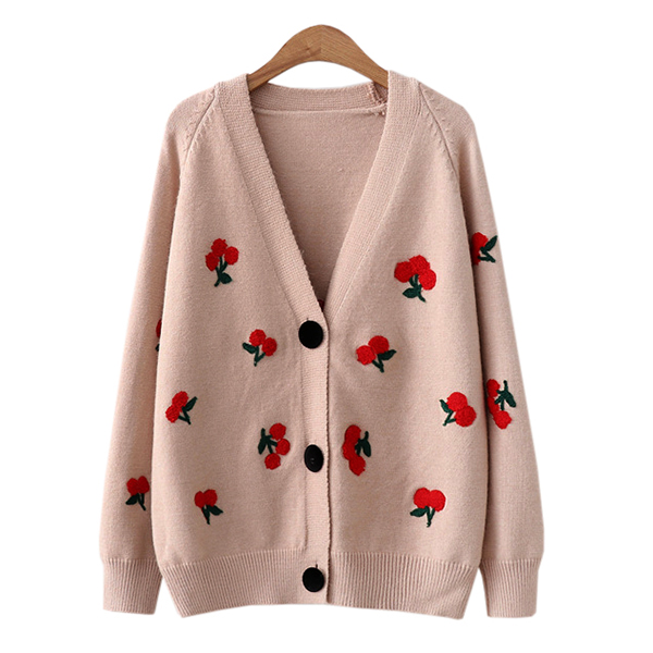 คาร์ดิแกน เสื้อคลุมไหมพรมกันหนาวถักลายเชอร์รี่ (12312LM)