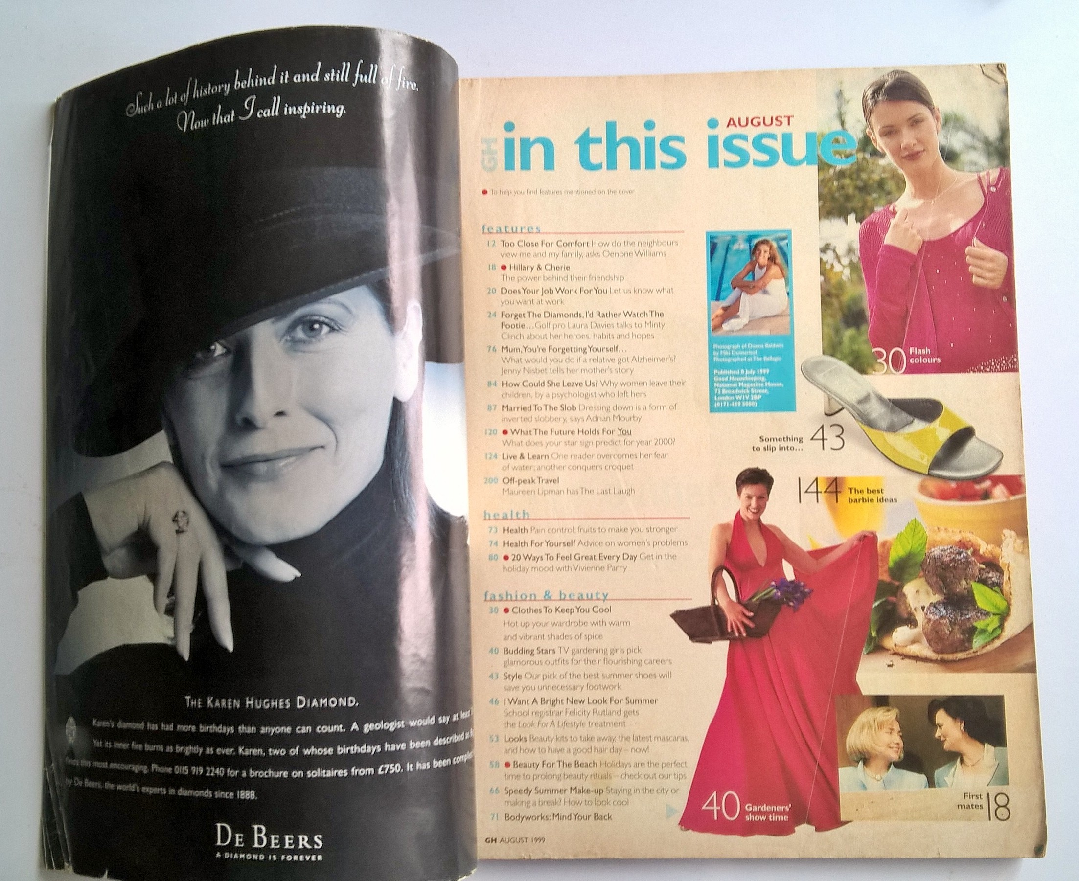 ขายนิตยสารเก่า Good House Keeping August 1999,20 ways to feel great every day,BBQ tonight, 30 Quick sizzling ideas,what the future hold for you,revealing horoscopes for year 2000,Hillary and Cherie,the power behind their friendship,holiday magic, beauty f