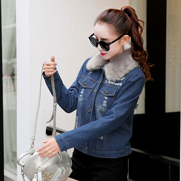 เสื้อแจ็คเก็ตกันหนาวบุผ้าขนแกะใส่ติดลบ คอปกแต่งเฟอร์ถอดได้ (12042X)