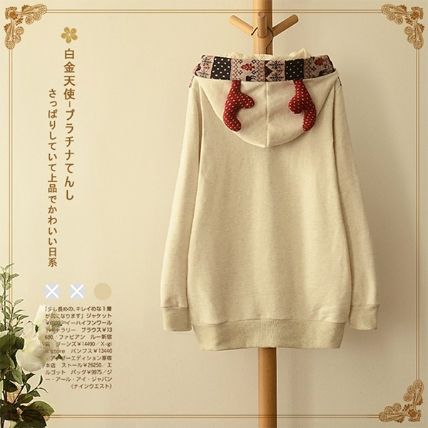 เสื้อสเวตเตอร์กันหนาวแต่งปักไหมพรม ฮู้ดแต่งหูกวางน่ารัก (11304LM)