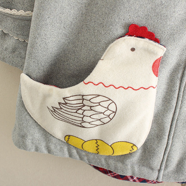 เสื้อโค้ทกันหนาวซับผ้าทอลายตาราง มีฮู้ด แต่งกระเป๋าลายไก่ (11384LM)