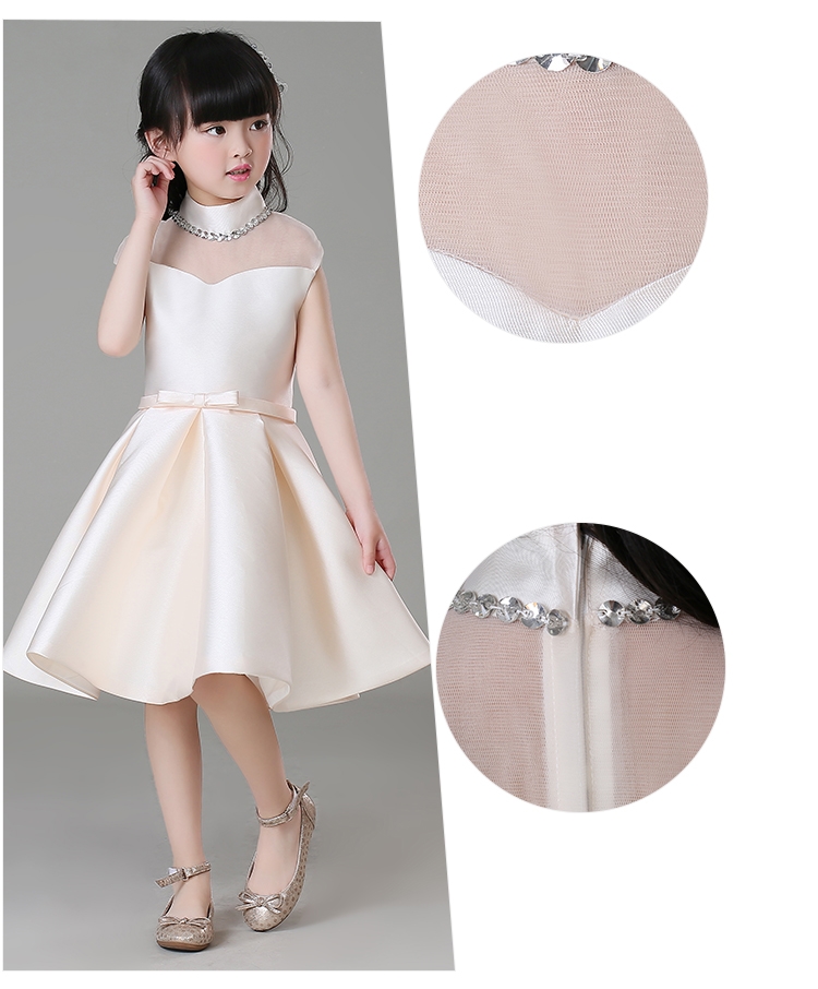 Pre-order ชุดราตรีเด็ก ชุดออกงาน ชุดกระโปรง สไตล์เจ้าหญิง แขนกุด คอสูง คาดเอวด้วยโบว์ กระโปรงจับจีบเล็กน้อย สวยหวาน มีซิปหลัง