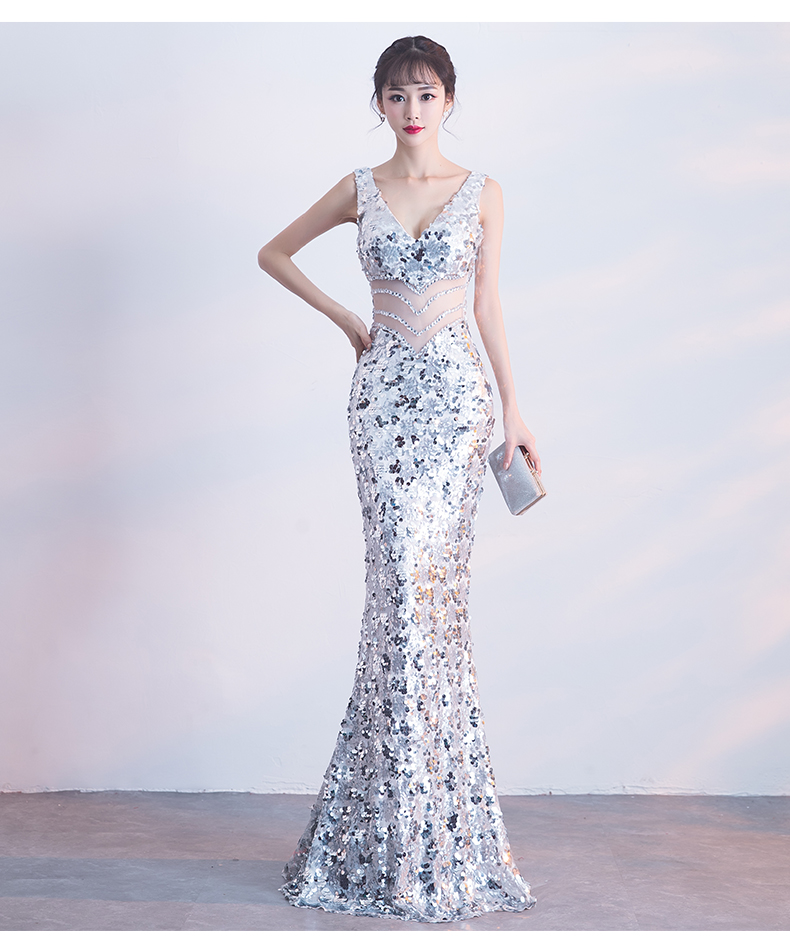 Pre-order ชุดราตรียาว ชุดออกงาน แขนกุด ทรงหางปลา ปักเลื่อม สวยหรู