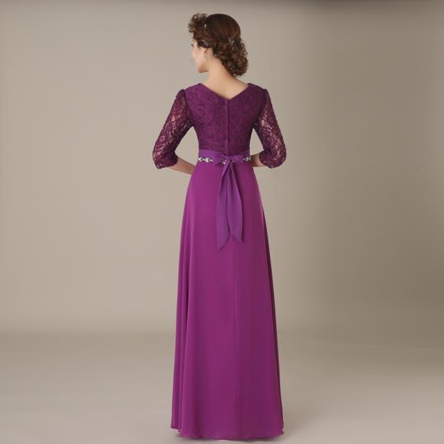 Pre-order ชุดราตรียาว ชุดเพื่อนเจ้าสาว ผ้าชีฟอง อกแต่งลูกไม้ แต่งเพชรที่เอว