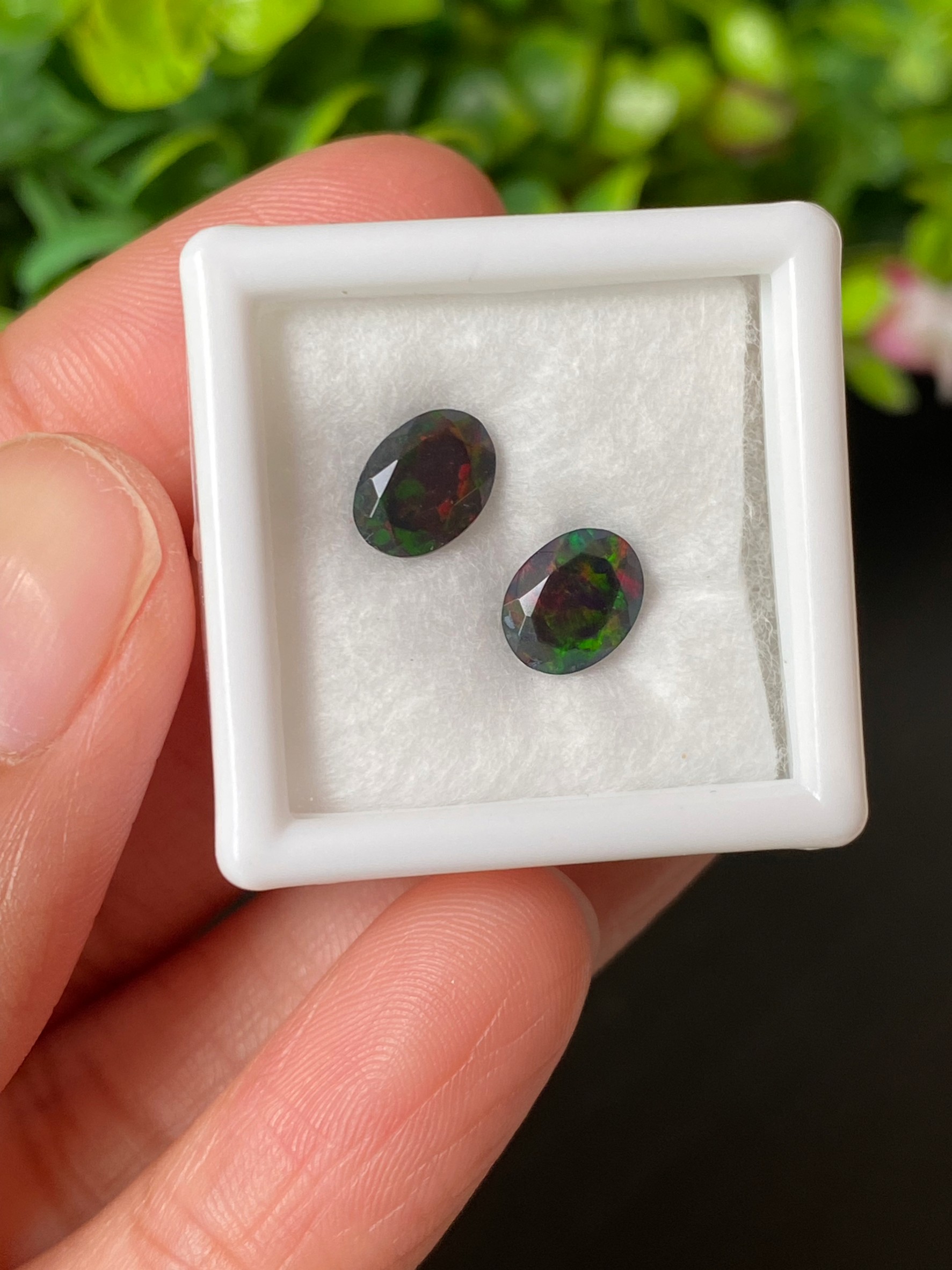 พลอย แบล็ก โอปอล Black Opal 1.22 กะรัต (Cts.) 2 เม็ด (Pcs.) พลอยแท้ อัญมณีมงคลประจําวันเกิด เครื่องประดับพลอย