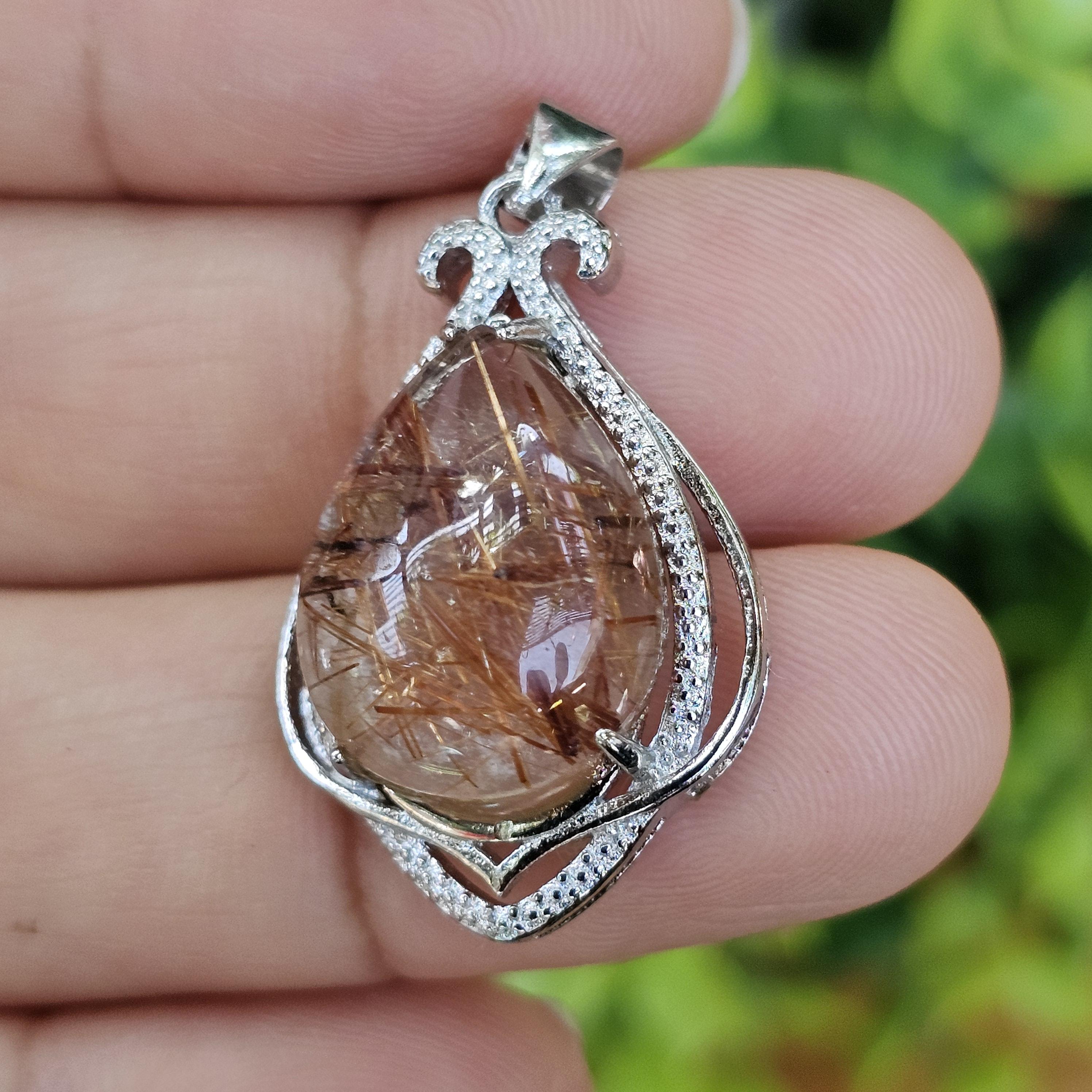 จี้ไหมนาค Rutilated Quartz 21.48 กะรัต Cts. พลอยแท้ อัญมณีมงคลประจําวันเกิด เครื่องประดับพลอย