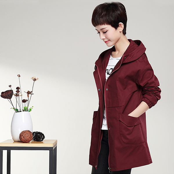 เสื้อแจ็คเก็ตกันหนาวตัวยาว มีฮู้ด แต่งกระเป๋าคู่ (12212X)
