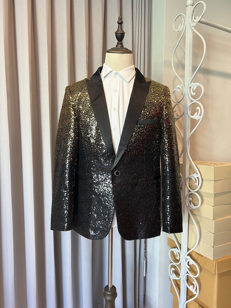 เช่า เสื้อสูทชาย สูทแฟชั่น สูทกลิตเตอร์ ไล่สี สีทองดำ