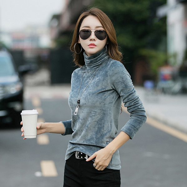 เสื้อกำมะหยี่คอเต่า แขนยาว ผ้าหนานุ่มสองด้าน (12337X)