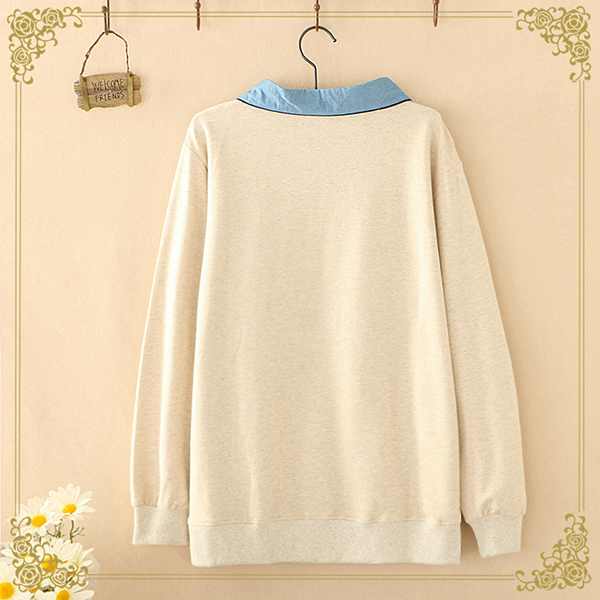 เสื้อสเวตเตอร์สไตล์วินเทจ คอปกเชิ้ต ผ้าคอตตอนนิ่มปักลายแมว (12318LM)