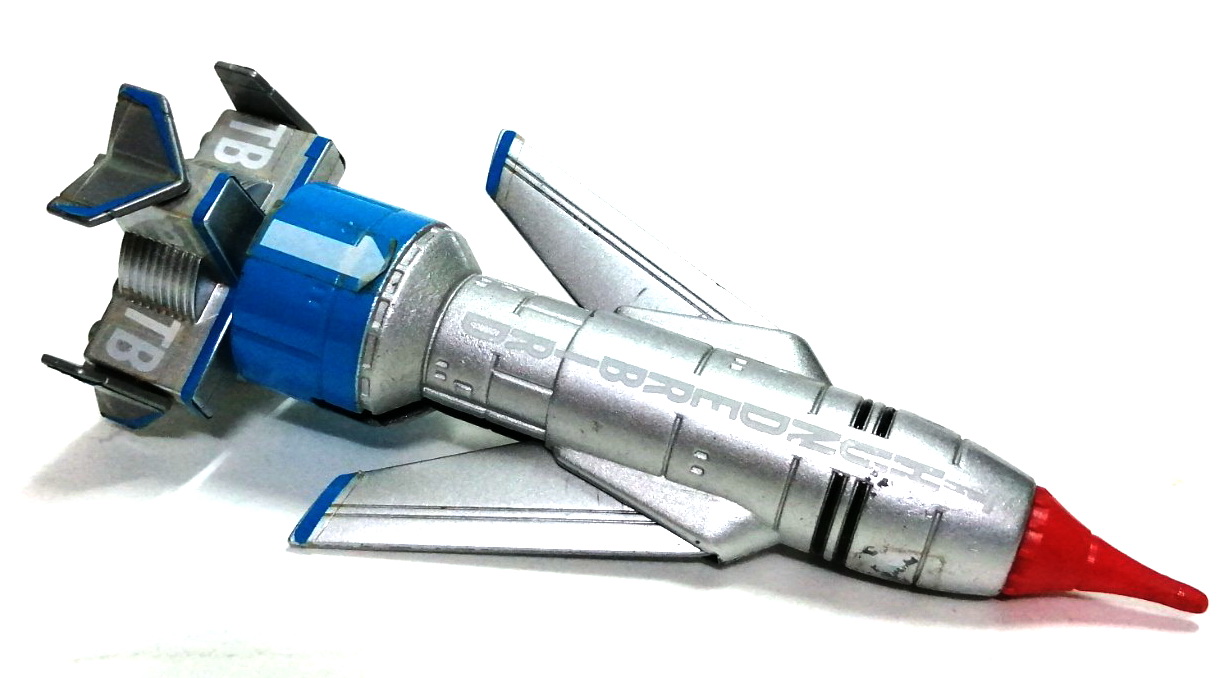 จรวดธันเดอร์เบิร์ด1 (วิหคสายฟ้า 1) ยานธันเดอร์เบิร์ด1 Thunderbird1 วัสดุเหล็กผสมพลาสติก ทำสีสำเร็จ ของ Bandai ปี 1997** กลไกขยับปีชำรุดเสื่อมตามเวลา สะสมสภาพดี เก่าเก็บ