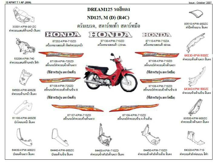ชุดพลาสติกและเฟรมสี ดรีม125ปี2002-2006 ทุกสี