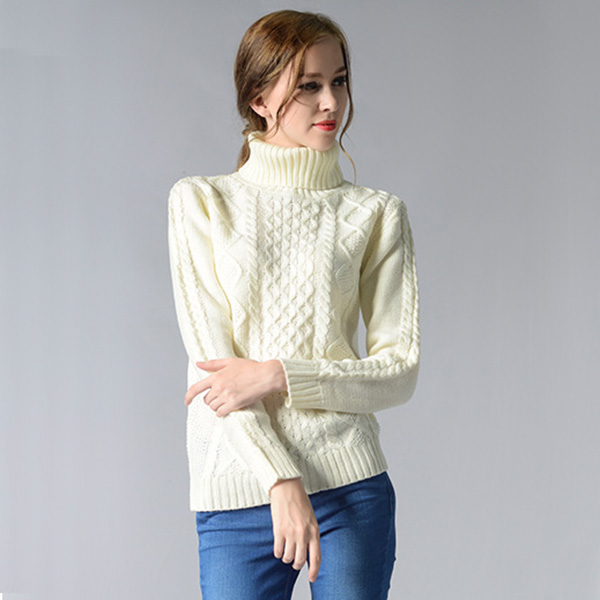 เสื้อสเวตเตอร์คอพับ ไหมพรมหนานุ่มถักลายนูน (12279B)