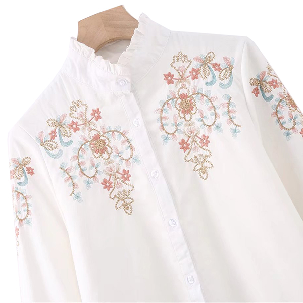 เสื้อเชิ้ตปักลายวินเทจ ซับในผ้าขนนุ่มกันหนาว (12128LM)