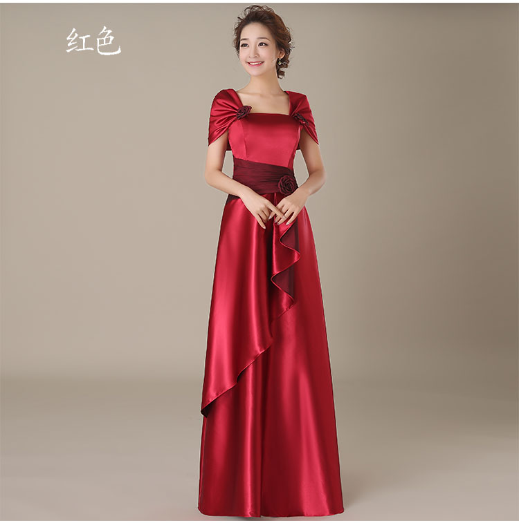 Pre-order ชุดราตรียาว ปิดไหล่ แต่งดอกกุหลาบ จับจีบสวย ผ้าซาติน ซิปหลัง มีไซส์ใหญ่