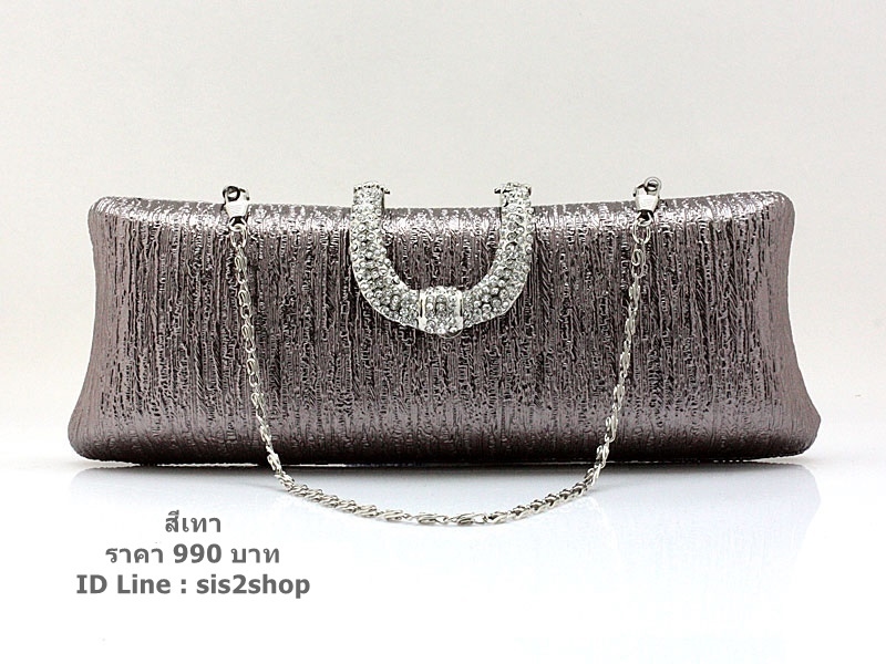 พร้อมส่ง Evening Clutch กระเป๋าออกงาน สี น้ำตาลทอง แบบเรียบหรู คาดคริสตัลฝาปิด
