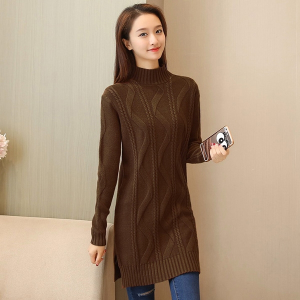 เดรสคอเต่ากันหนาว ไหมพรมวูลหนานุ่มถักลาย (12067B)