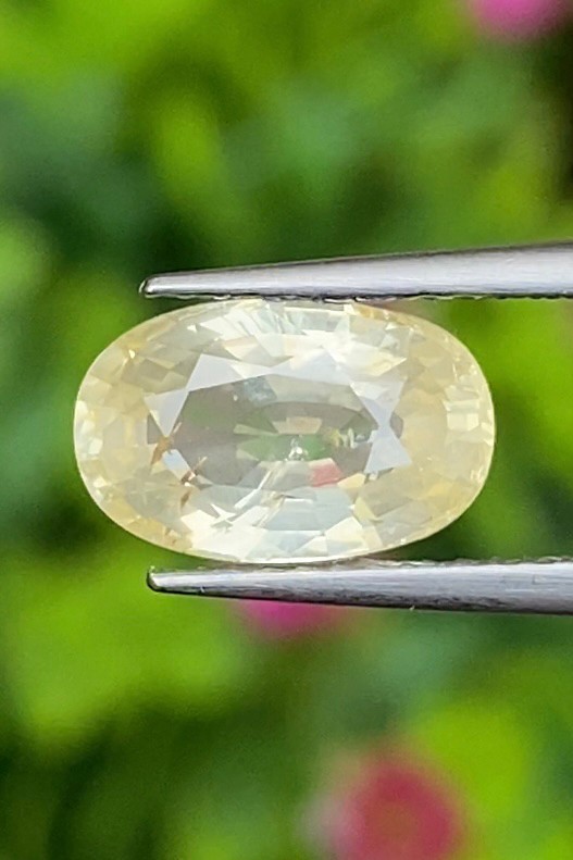 พลอย บุษราคัม yellow sapphire 2.89 กะรัต (Cts.) ดิบ Unheated มีใบเซอร์ พลอยแท้ อัญมณีมงคลประจําวันเกิด เครื่องประดับพลอย