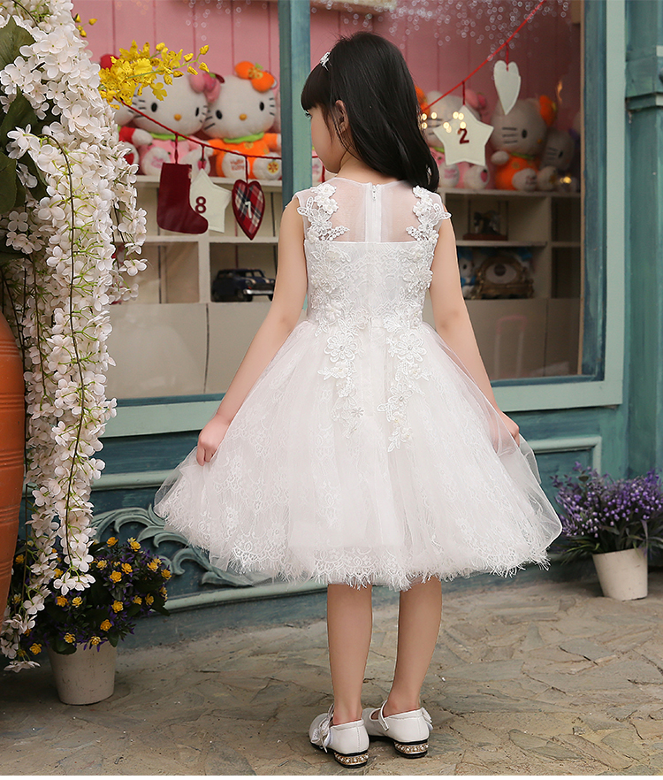 Pre-order ชุดราตรีเด็ก ชุดออกงาน ชุดกระโปรงสไตล์เจ้าหญิง แขนกุด ผ้าลูกไม้ช่วงอก กระโปรงตาข่าย มีซิป