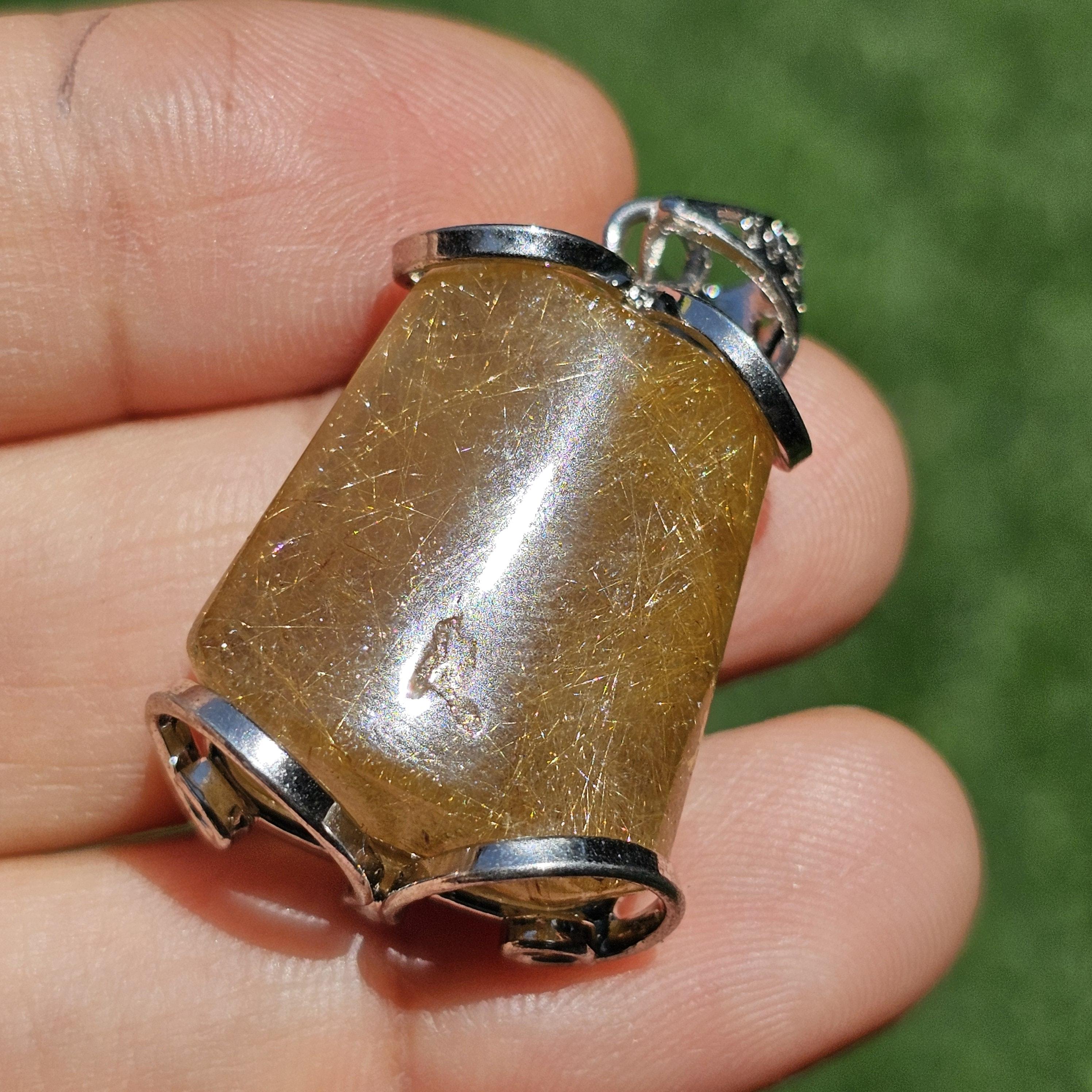 จี้ไหมทอง (Golden Rutilated Quartz) 56.65 กะรัต Cts. พลอยแท้ อัญมณีมงคลประจําวันเกิด เครื่องประดับพลอย
