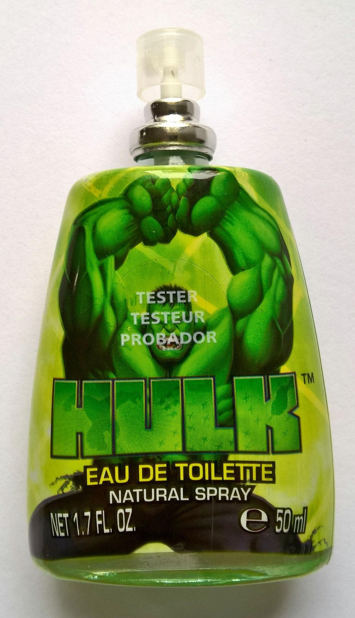 ของเก่า สะสม ขวดน้ำหอม edt ขวดแก้วหุ้มพลาสติกพิมพ์ลาย เดอะ ฮัลค์ the HULK เป็นเทสเตอร์ ของแท้
