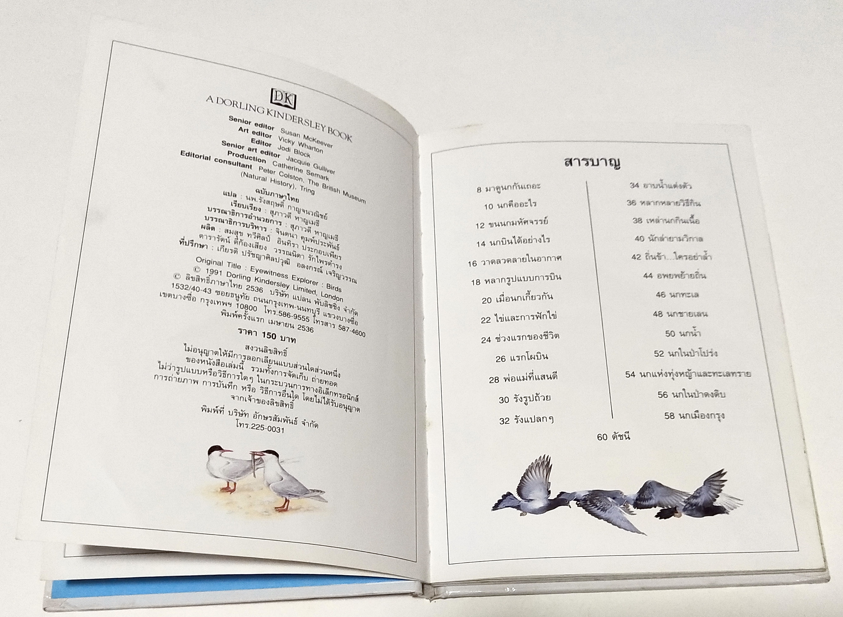 หนังสือภาพสีสวย กระดาษมัน ปกแข็ง "นก A DORING KINDERSLEY BOOK " สำรวจและเรียนรู้โลกน่ารักน่าพิศวงของนก แปลโดย นพ.รังสฤษฏิ์ กาญจนวณิชย์ พิมพ์ครั้งแรก เมษษยน 2536