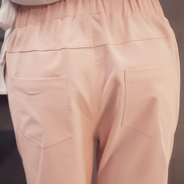 กางเกงขายาวห้าส่วน ผ้าทอนิ่มแต่งกระเป๋าคู่ (11736CV)