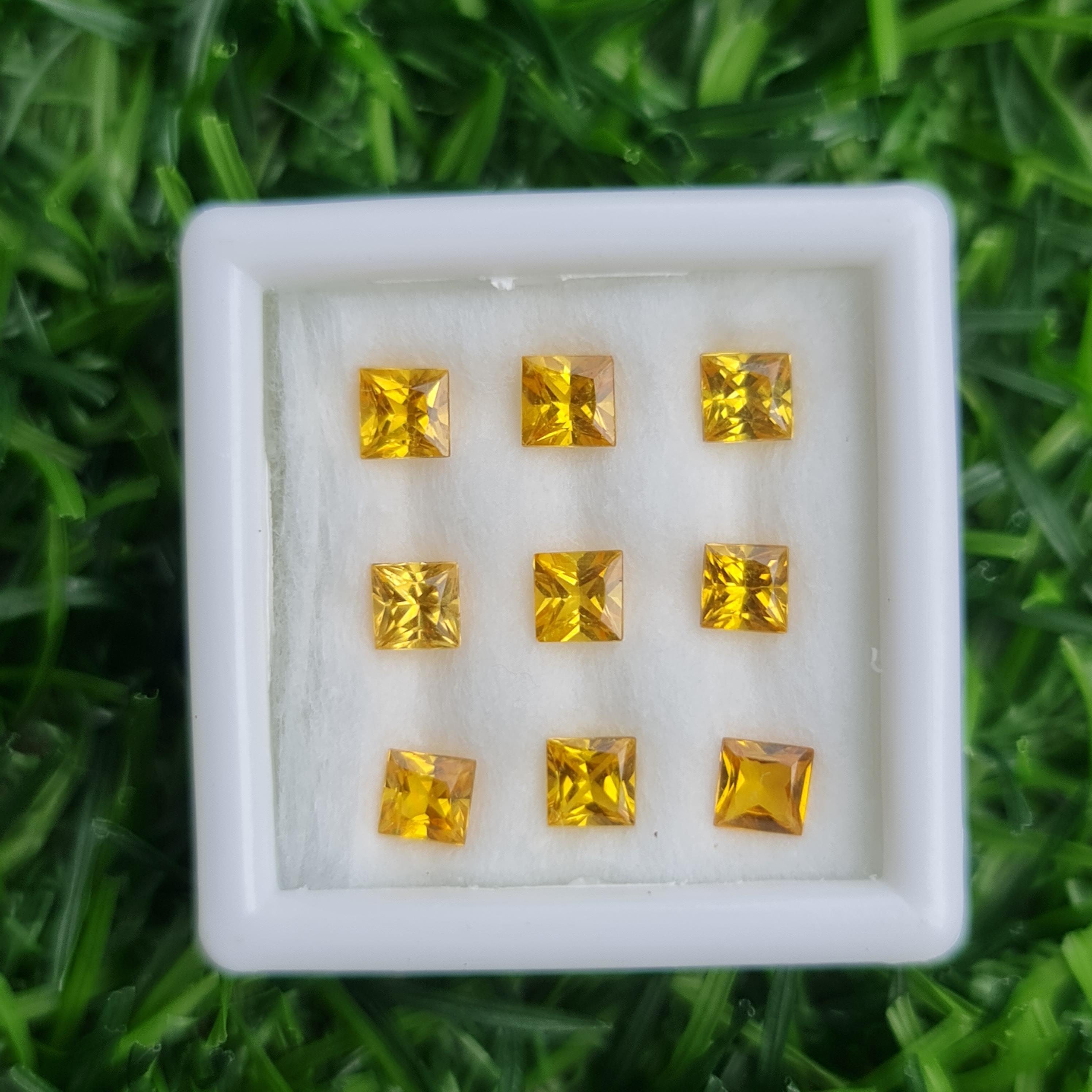 พลอย บุษราคัม yellow sapphire 2.35 กะรัต (Cts.) 9 เม็ด (Pcs.) พลอยแท้ อัญมณีมงคลประจําวันเกิด เครื่องประดับพลอย