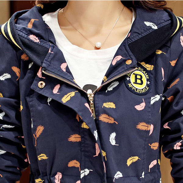 เสื้อแจ็คเก็ตกันหนาวตัวยาว มีฮู้ด แต่งกระเป๋าคู่ (12162X)