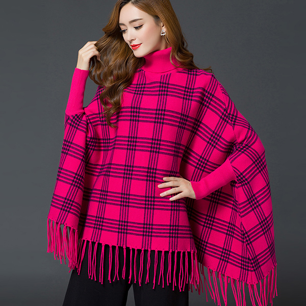 เสื้อสเวตเตอร์คอพับทรงปล่อย ไหมพรมกึ่งวูลหนานุ่ม ชายแต่งริ้ว (11658B)