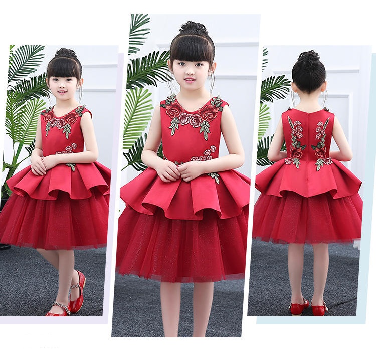 Pre-order ชุดราตรีสั้น ชุดออกงาน สีแดง แขนกุด แต่งระบายเป็นชั้น ๆ ซิปหลัง