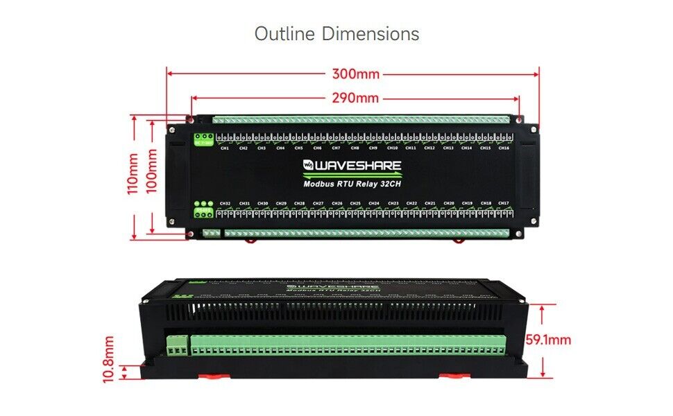 Modbus RTU 32-Ch Relay Module, RS485 Interface, With Multiple Isolation Protection Circuits