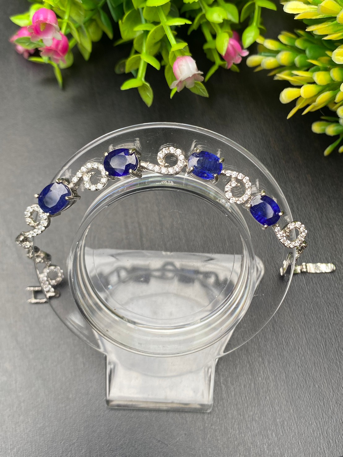 สร้อยข้อมือ พลอยแท้ ไพลิน Blue Sapphire Bracelet 12 กะรัต 4 เม็ด พลอยแท้ อัญมณีมงคลประจําวันเกิด เครื่องประดับพลอย