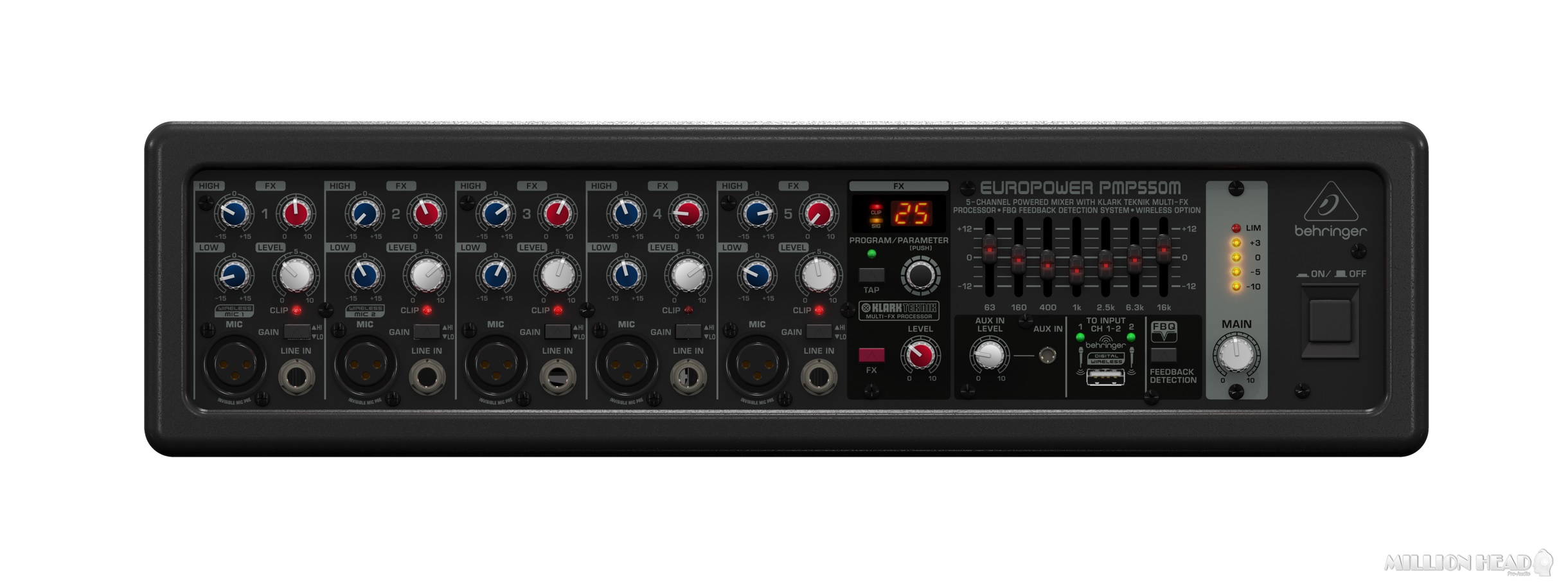 BEHRINGER PMP-550M เครื่องผสมสัญญาณเสียง มีแอมป์ในตัว 5 ชาแนล 5 ไมค์ คลาส D 500 วัตต์